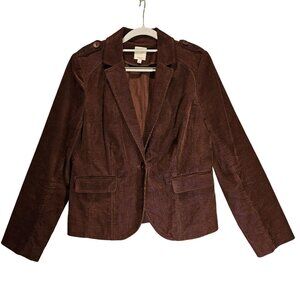 Halgen Corduroy Jacket Womens L Brown Blazer lined pockets notched shoulder tabs